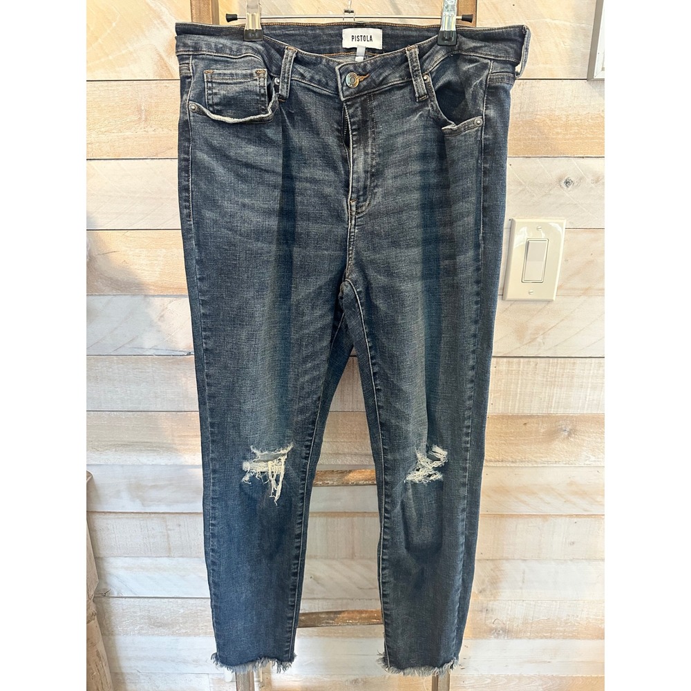Pistola Womens Distressed High Rise Skinny Jeans Medium Wash Blue Size 32